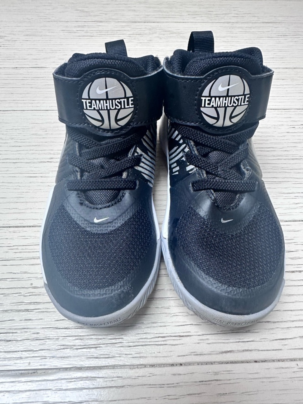 Nike Kids Black and White 'TeamHustle' High-Top Sneakers
